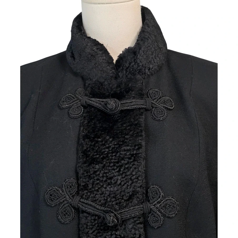 Lilli Ann Jacket Womens M Black‎ Excellent Vintage Persian Lamb Fur Frog Closure